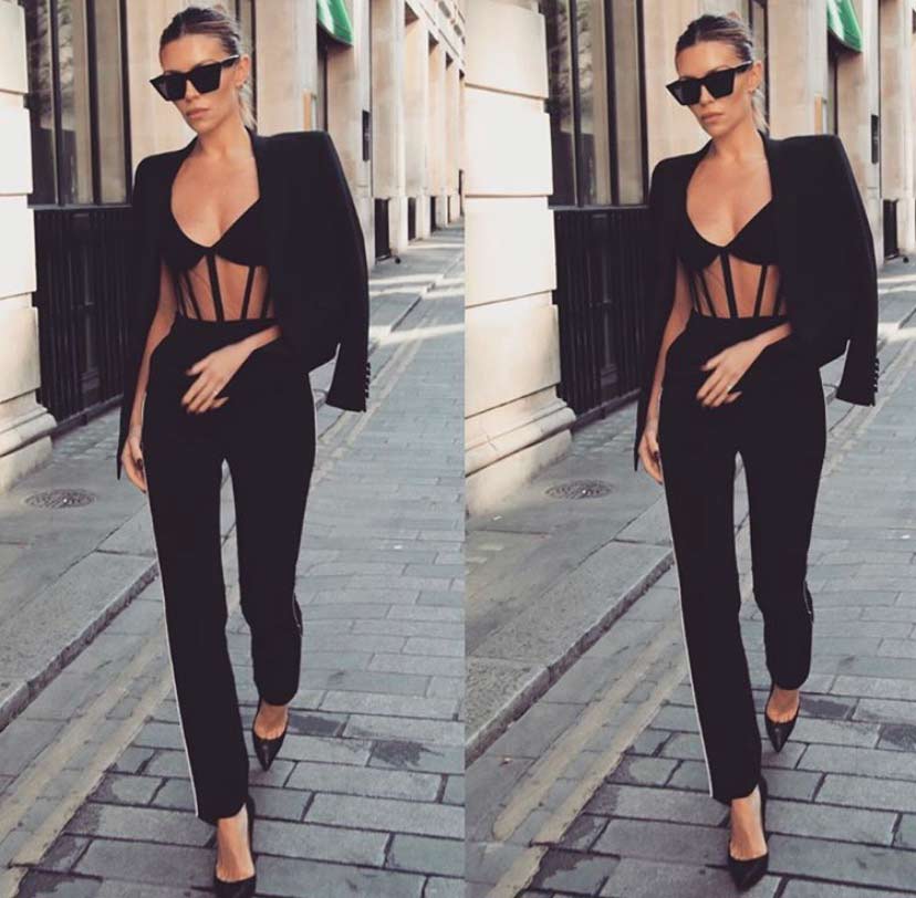  Abbey Clancy in an all-black suit, via @abbeyclancyofficial