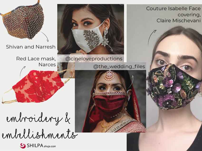 embroidered embellished designer latest mask trends 2020