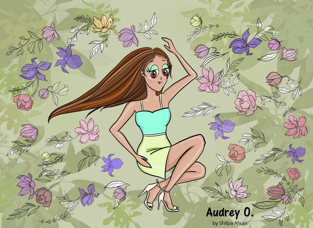 audrey o cartoon comic fashion garden flowers