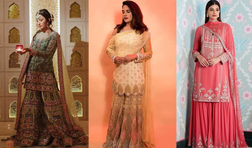 Indian suit trends for 2021-latest-indian-suit-trend-shararas-and-ghararas-Reynu-Taandon-Tarun-Tahil...