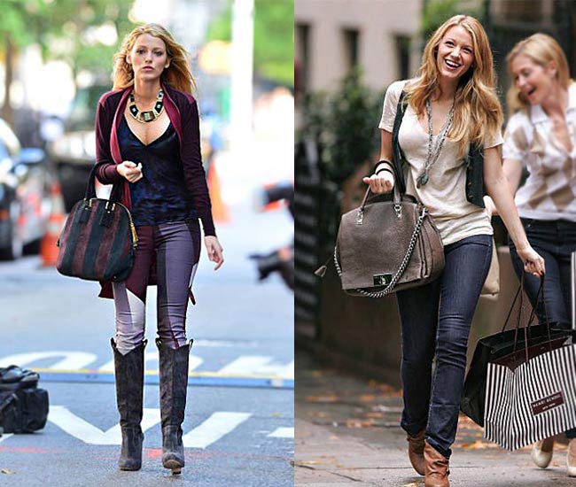 Leather jacket and boots styled by Serena in Gossip Girl