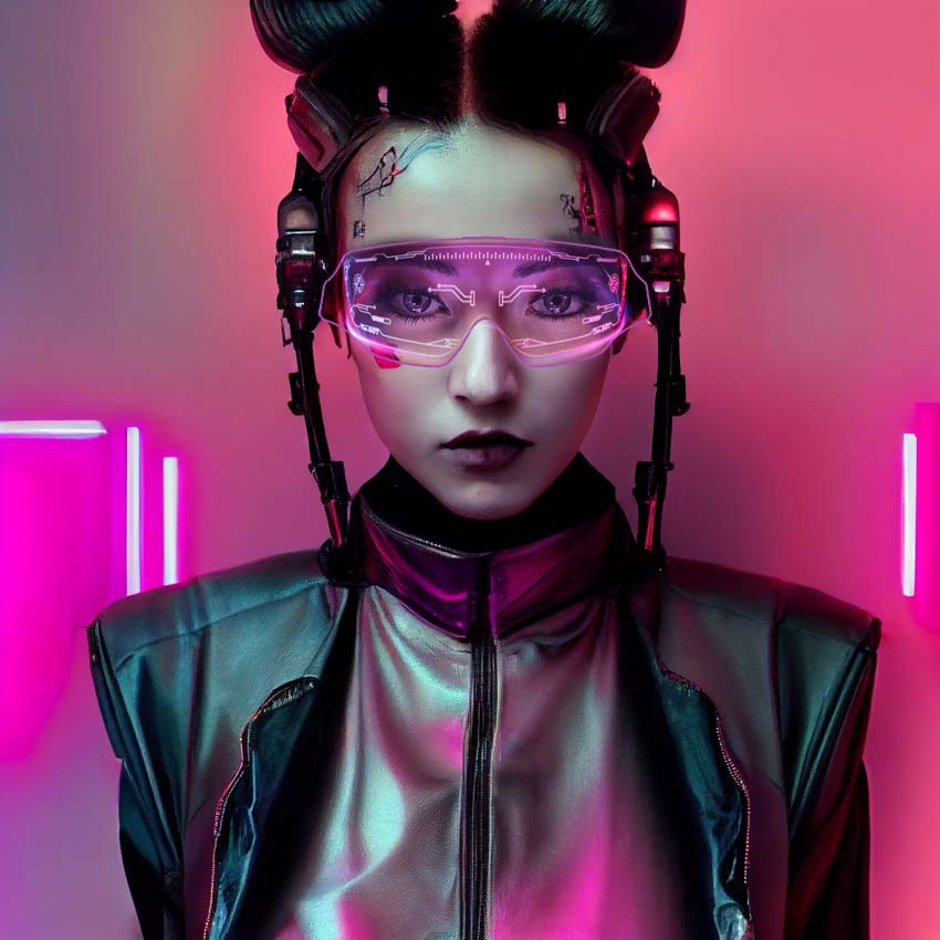 Cyberpunk Fashion Model Hypertech Glasses and Head Gear