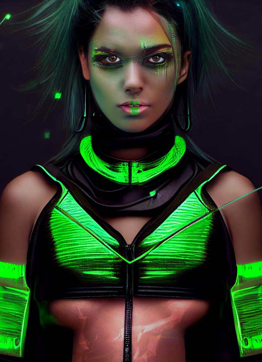 Cyberpunk Fashion Model Neon Green Aesthetic and Makeup