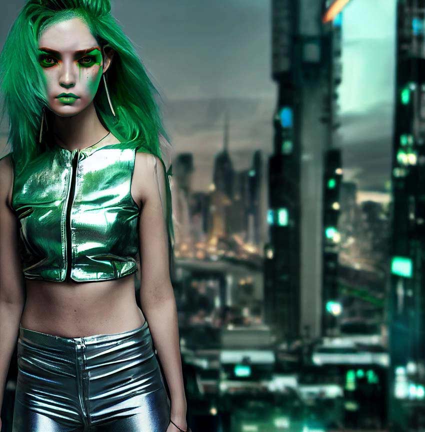 Cyberpunk Fashion Outfit Green Palette and Silver Clothing