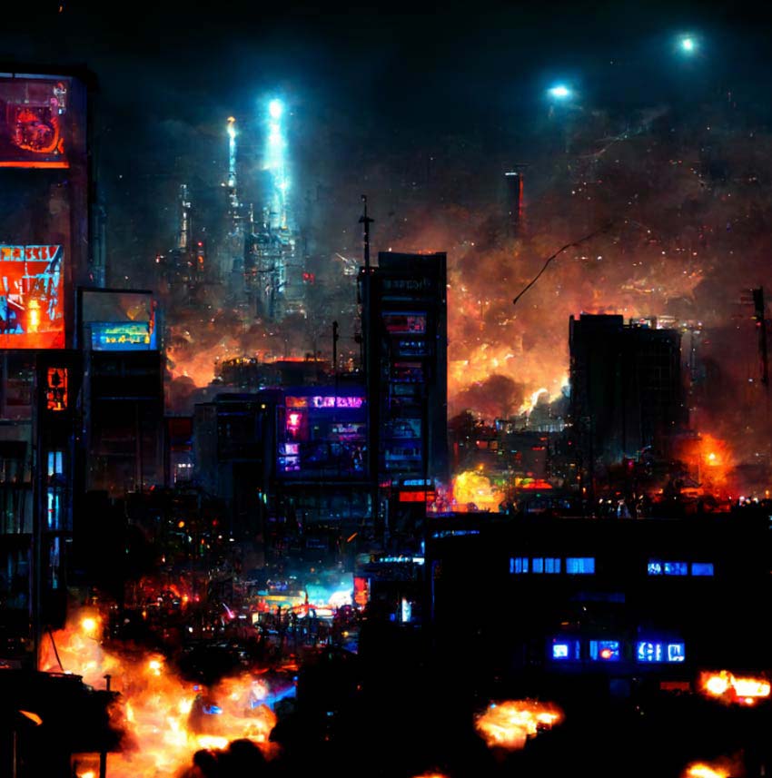 Dystopian City Cyberpunk and Post-apocalyptic Aesthetic