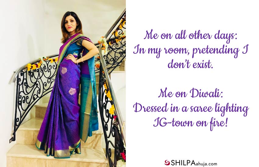 Diwali Saree Captions for Instagram caption status