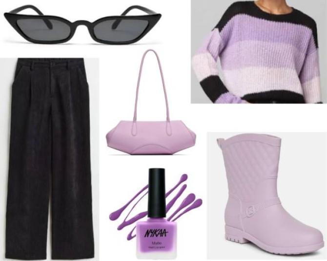 Lavender and Black Color Block Outfits