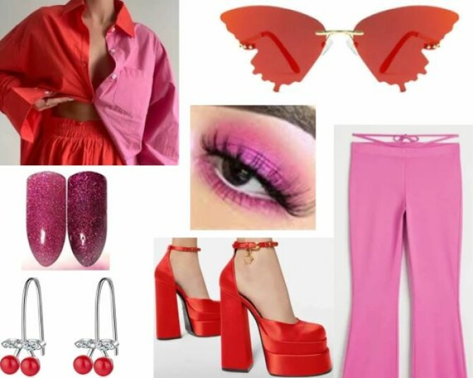 Red and Pink Color Block Fashion Outfit Idea