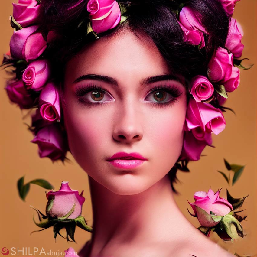 ai generated fashion editorial pink rose makeup look