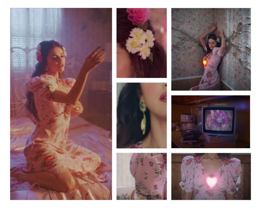 De Una Vez, Selena Gomez, Floral dress, Selena Gomez Music Video Outfits