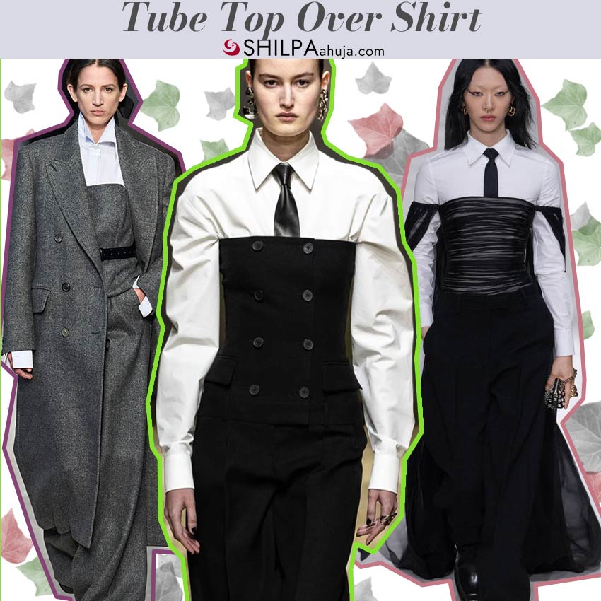 tube-top-over-shirt unique styles winter 2023 fashion