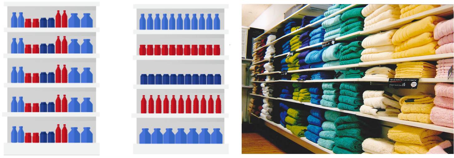 Visual Merchandising vertical color blocking over horizontal color blocking