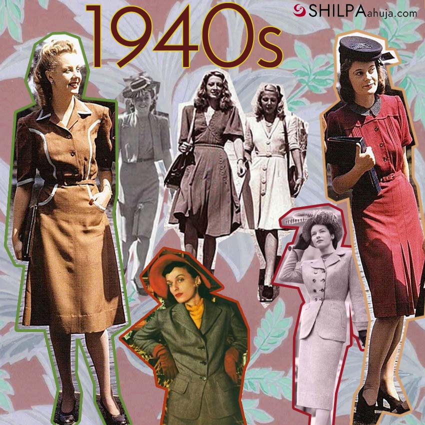 1940s fashion style dress in 1940 women hair casual