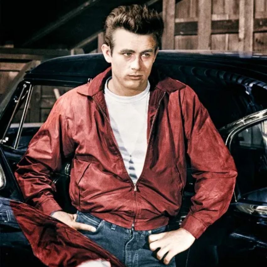 Rebel Without A Cause James dean red jacket white top denim jean iconic look trendy stylish young fashion timeless